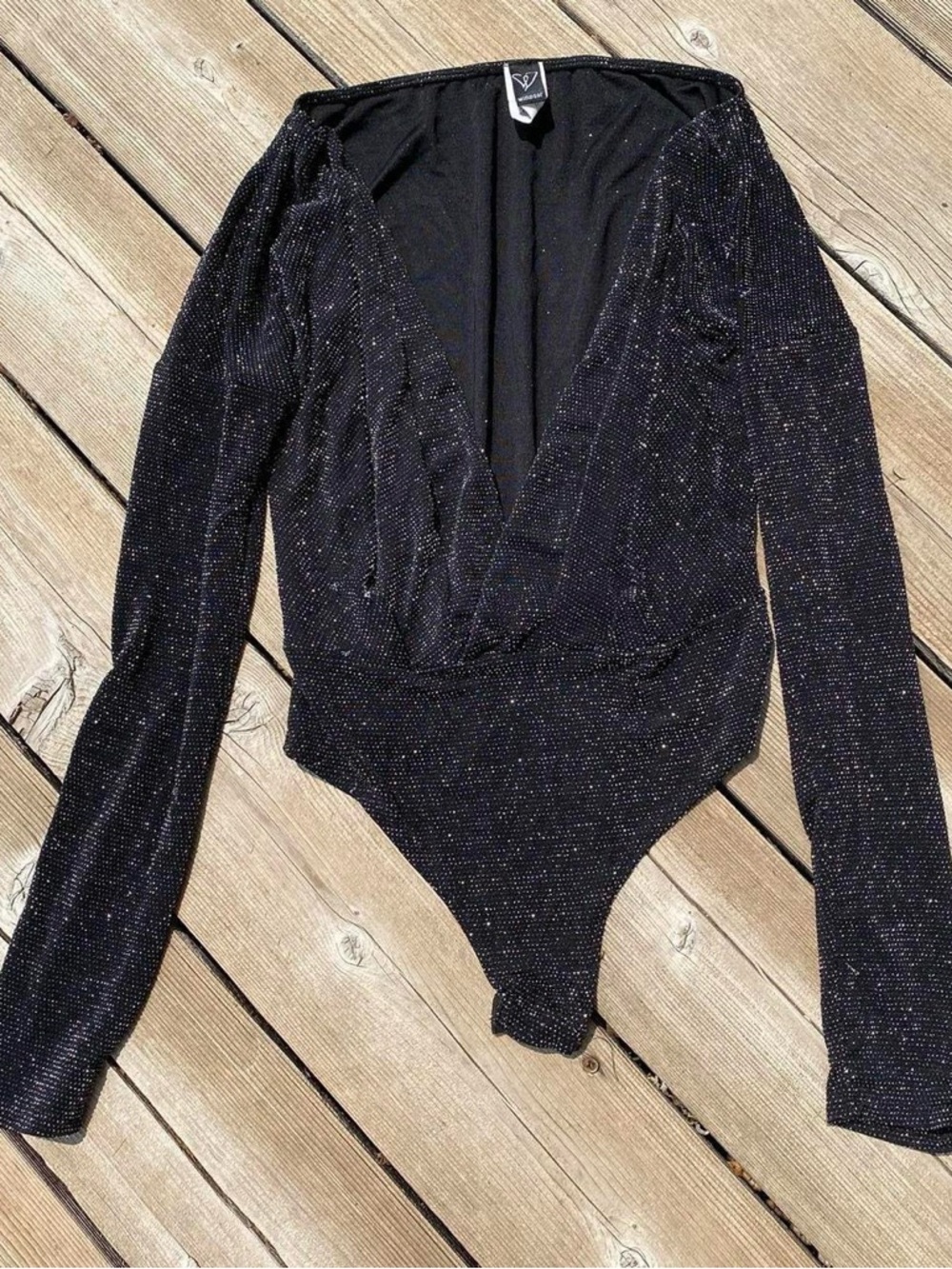 Windsor black shimmery low v cut bodysuit